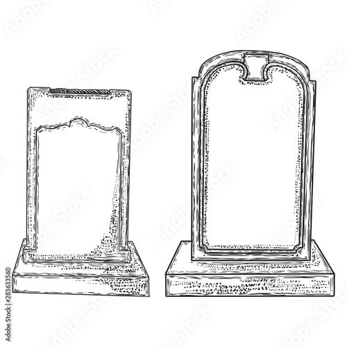 Set of tomb stone drawing. Grave for dead as Halloween tombstones prop. Hand drawn gravestone. Vector.