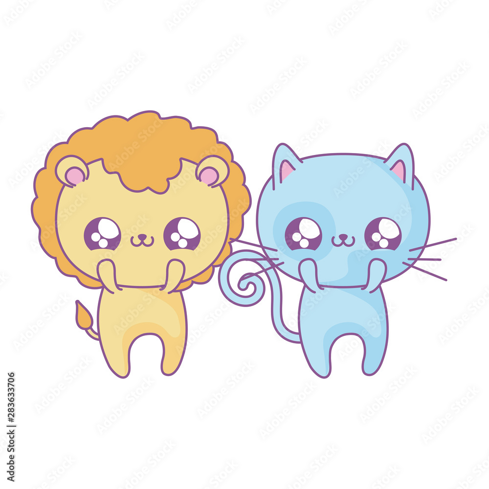 cute lion with cat baby animals kawaii style cute lion with cat baby animals kawaii style