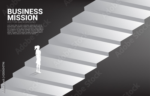 Silhouette of businesswoman standing on stair. Concept of people ready to up level of career and business.