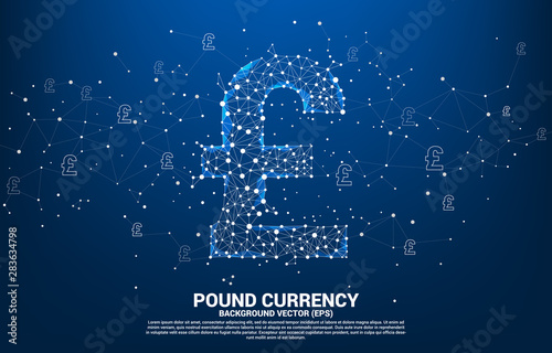 Vector money pound sterling currency icon from Polygon dot connect line. Concept for british financial network connection.