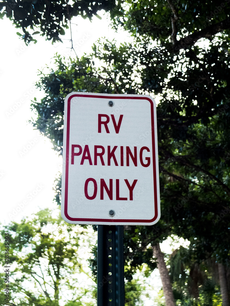 RV Parking Metal Sign in Red and White