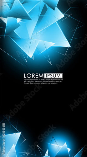 vertical triangle background. Abstract composition of 3D triangles. Modern geometric blue insulated black background