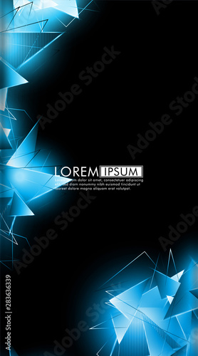 vertical triangle background. Abstract composition of 3D triangles. Modern geometric blue insulated black background