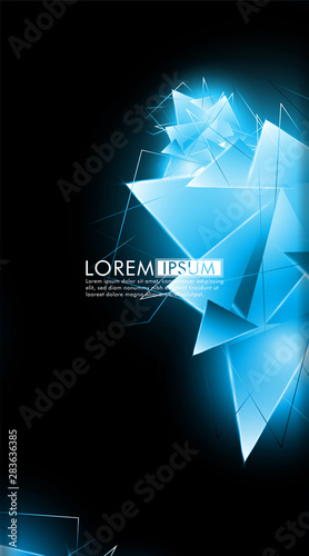 vertical triangle background. Abstract composition of 3D triangles. Modern geometric blue insulated black background