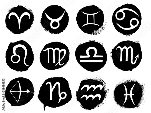 Zodiac for horoscope icon set. Usable for mystic  occult  palmistry and witchcraft alchemy. Vector