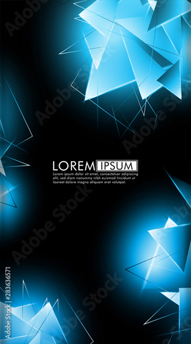 vertical triangle background. Abstract composition of 3D triangles. Modern geometric blue insulated black background