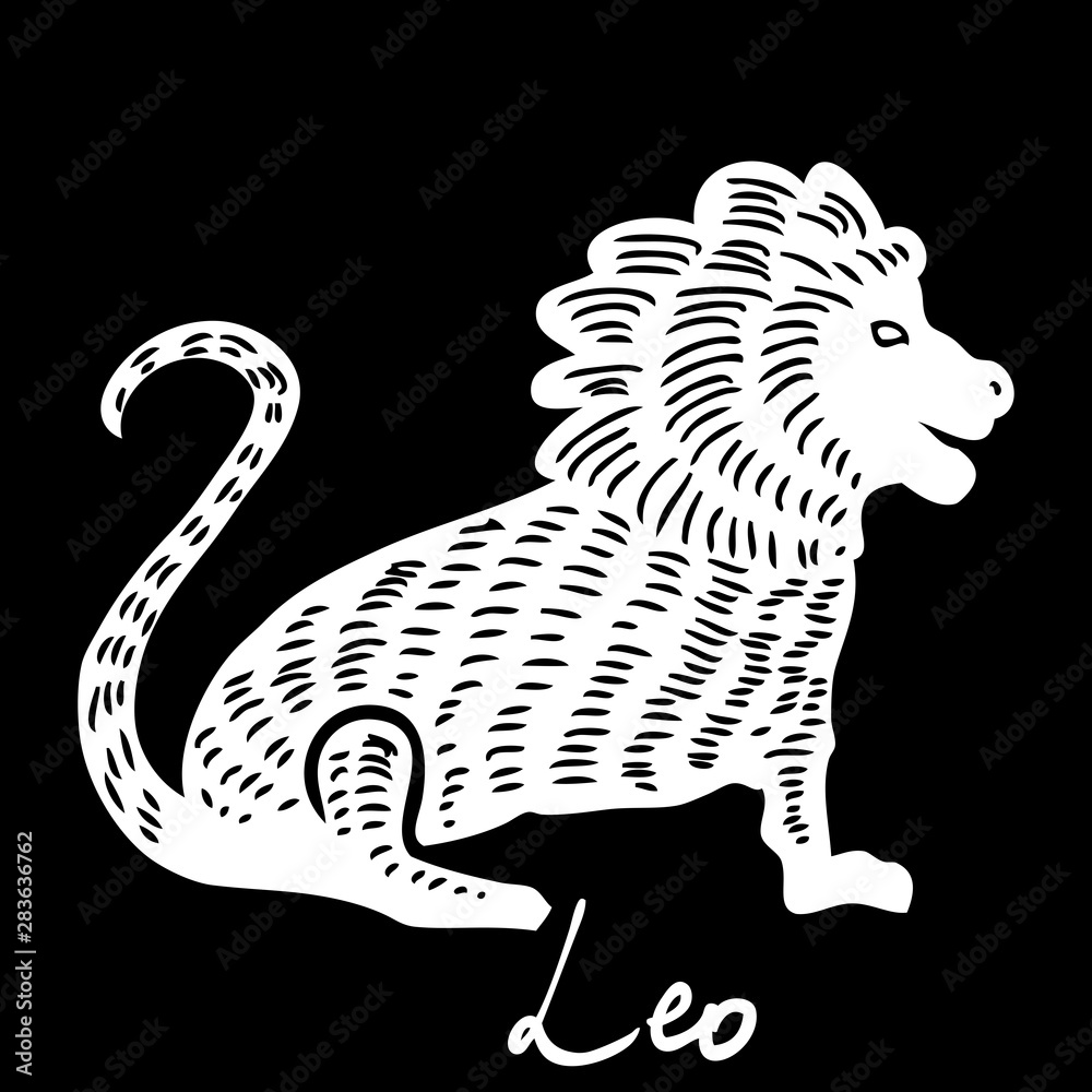 Leo zodiac horoscope hand drawing sign for mystic  occult  palmistry and witchcraft alchemy. Vector.