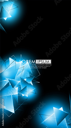 vertical triangle background. Abstract composition of 3D triangles. Modern geometric blue insulated black background