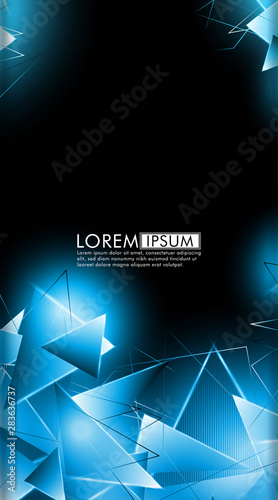 vertical triangle background. Abstract composition of 3D triangles. Modern geometric blue insulated black background