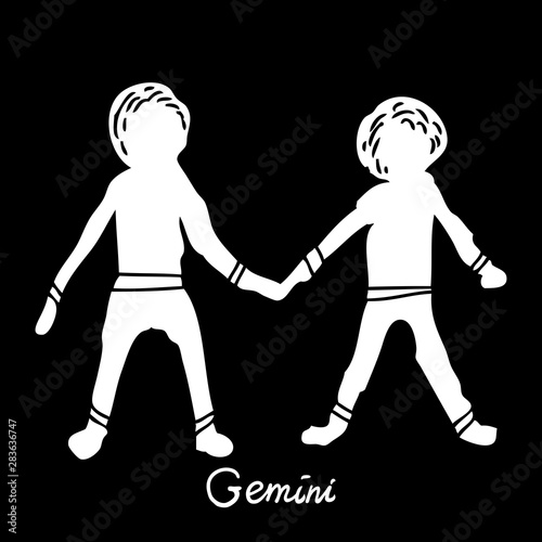 Gemini zodiac horoscope hand drawing sign for mystic  occult  palmistry and witchcraft alchemy. Vector.