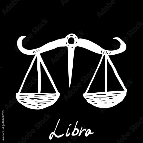 Libra zodiac horoscope hand drawing sign for mystic  occult  palmistry and witchcraft alchemy. Vector.