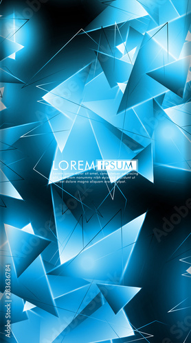 vertical triangle background. Abstract composition of 3D triangles. Modern geometric blue insulated black background