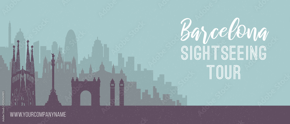 Placard with famous Barcelona city scape.