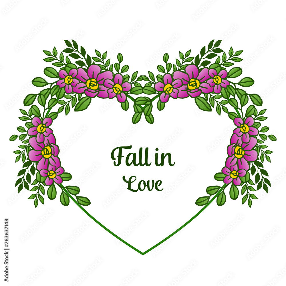 Crowd of purple wreath frame, for greeting card fall in love. Vector