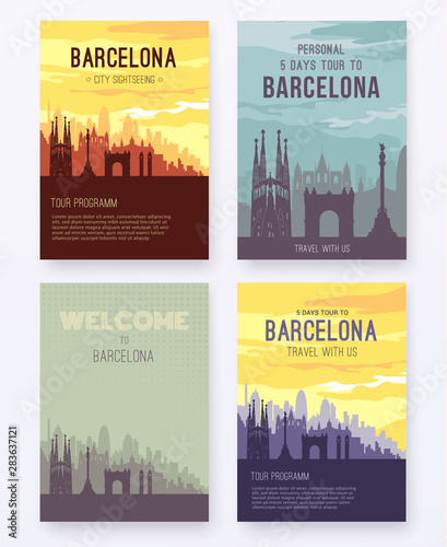 Placard with famous Barcelona city scape.