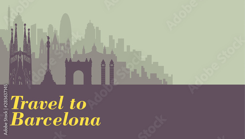 Placard with famous Barcelona city scape.