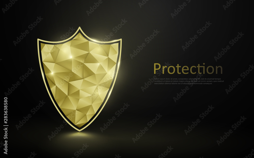 Gold luxury shield protection. Premium security. Vector illustration ...