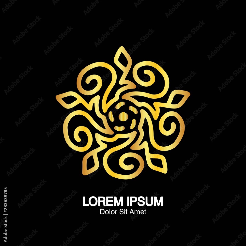 Abstract Elegant Logo Design in black and Golden/Metallic color,for luxury company fashion branding,Beautiful Business Logo, Yoga, Premium house hotel spa logotype