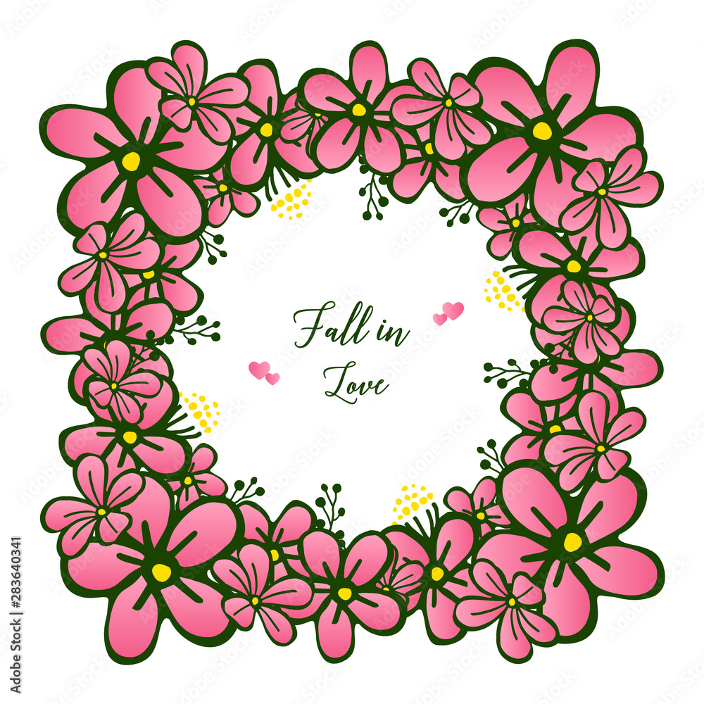 Ornate various of card fall in love, with shape of pink wreath frame blooms. Vector