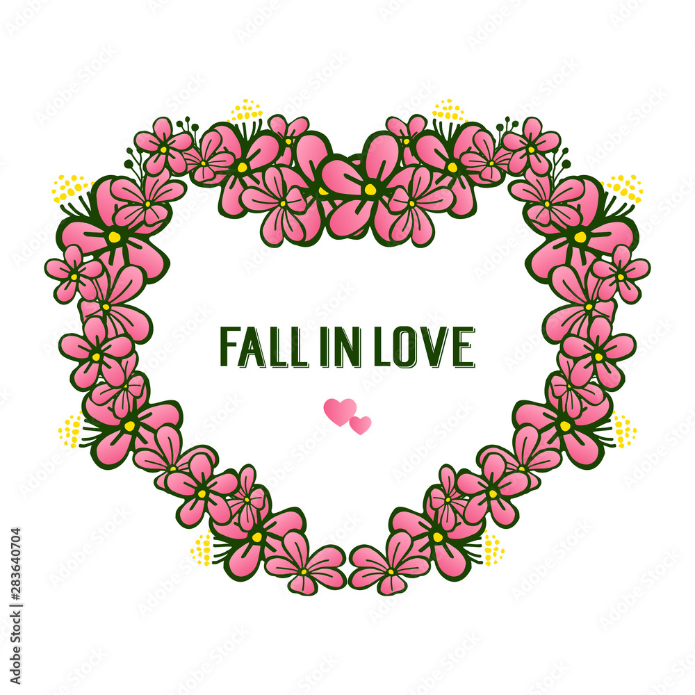 Cute retro pink flower frame, decoration various of card fall in love. Vector