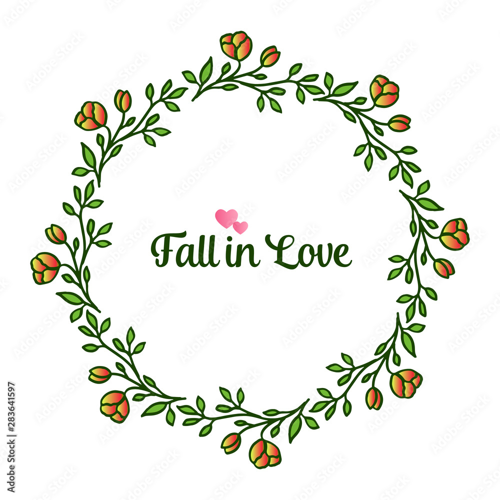 Banner or greeting card fall in love, with sketch for bright of orange wreath frame. Vector