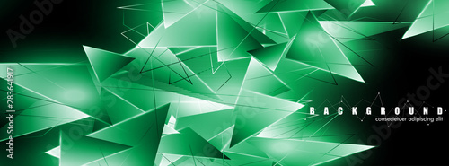abstract background with glowing green triangles that overlap. isolated black background. vector illustration of eps 10