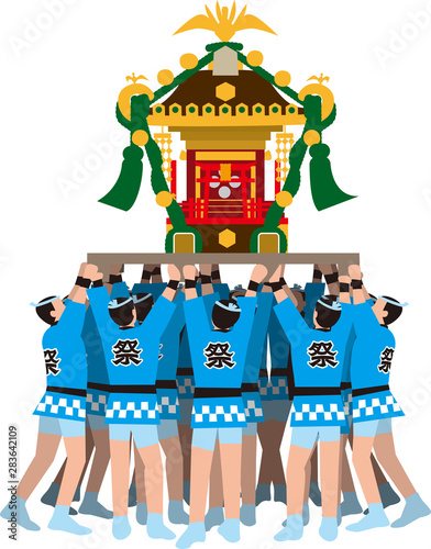 御輿と担ぎ手。ベクター素材。