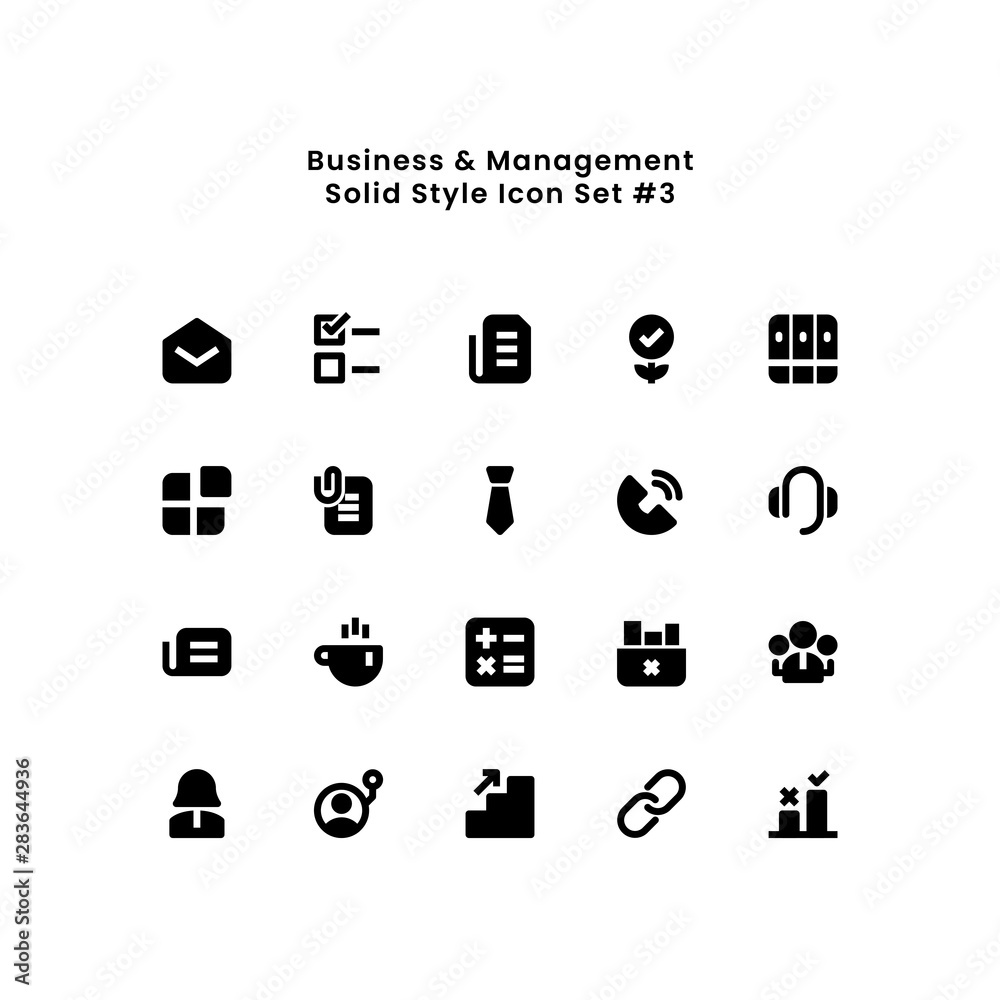 Business and Work Management Minimal Simple Solid Glyph Icon Set Vector Illustration