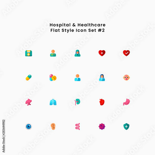 Hospital Medical Healthcare Flat Color Style Icon Set Vector Illustration