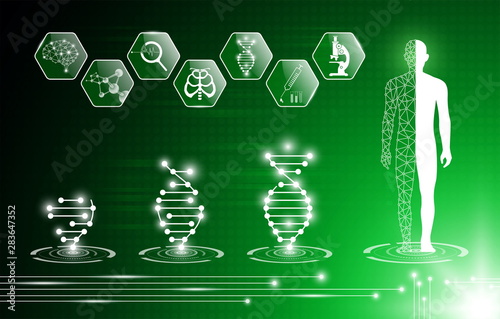 abstract background technology concept in green light,human body heal,technology modern medical science in future and global international medical with tests analysis clone DNA human