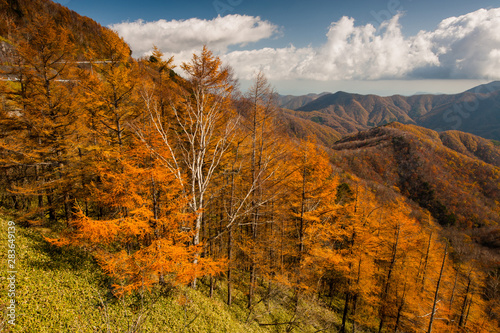 Hiking in the beautiful Mount Nantai and Lake Chuzenji in autumn season, Nikko, Japan ( Aerial photography )
