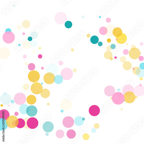 Memphis round confetti festive background in cyan blue, pink and yellow.
