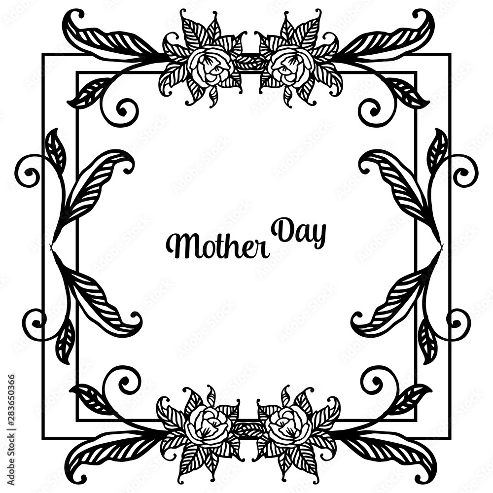 Lettering of mother day, decoration pattern of greeting card, with wreath frame and leaves. Vector Lettering of mother day, decoration pattern of greeting card, with wreath frame and leaves. Vector
