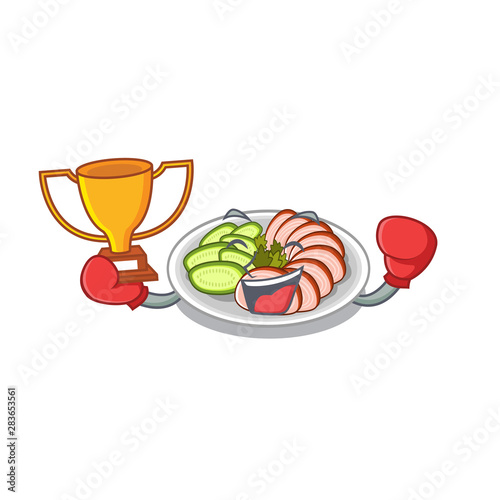 Boxing winner peking duck served on cartoon plate