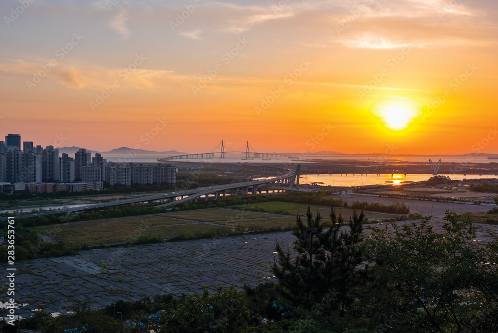 Sunset at incheon bridge,South Korea Sunset at incheon bridge,South Korea