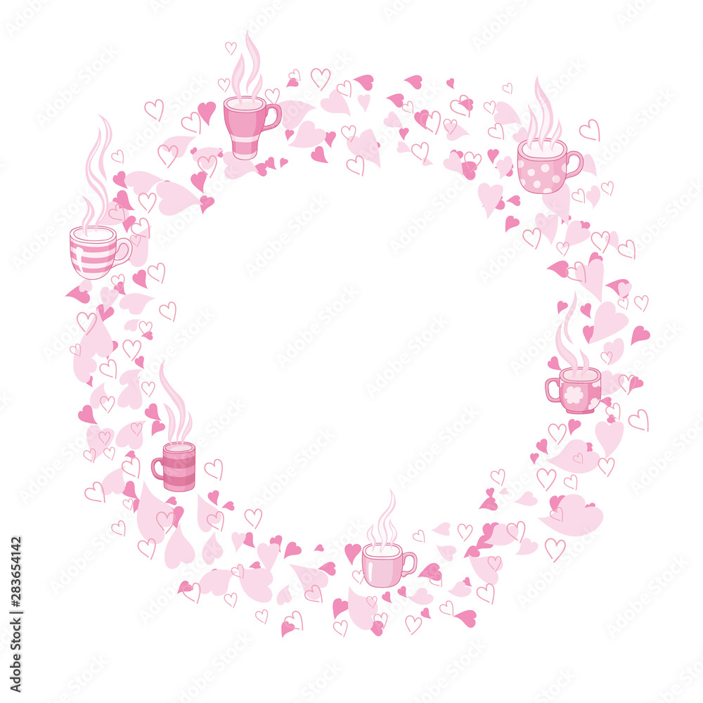 Circle frame of tea and heart