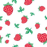 Seamless pattern strawberries and leaves on a white background