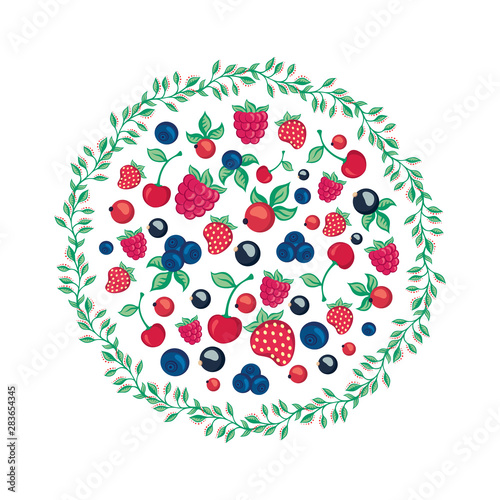 round frame with berries and leaves