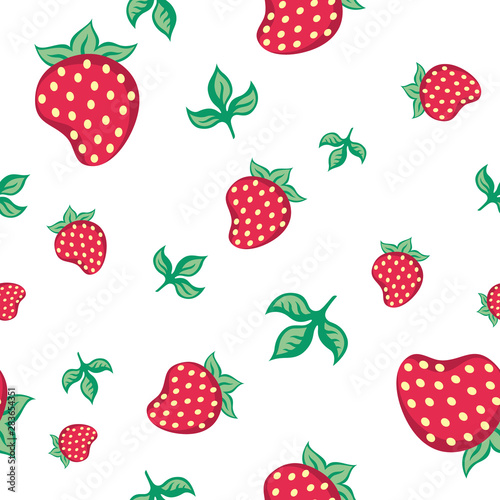 Seamless pattern strawberries and leaves on a white background