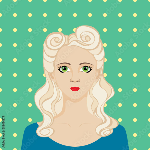 Portrait of rockabilly girl with long blonde hair. Hairstyle Victory Rolls