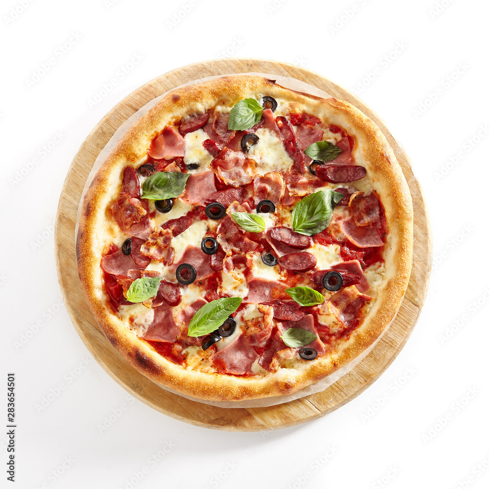 Meat Mix Pizza with Parma Ham Isolated on White Background Meat Mix Pizza with Parma Ham Isolated on White Background