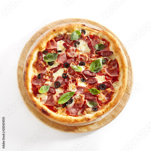 Meat Mix Pizza with Parma Ham Isolated on White Background