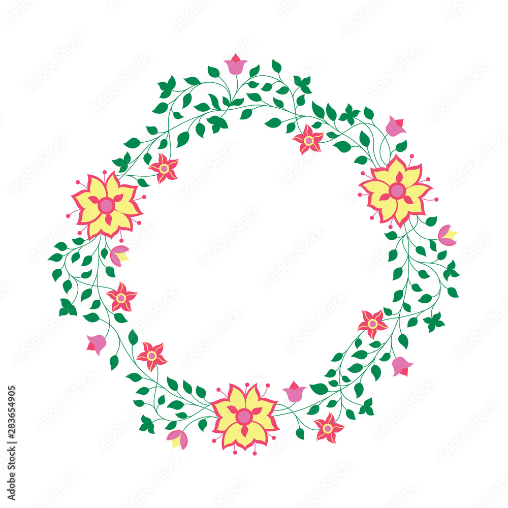 Round frame of flowers