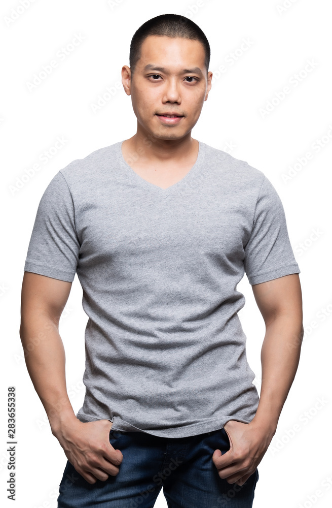 Grey top dry on asian model for mockup template Grey top dry on asian model for mockup template