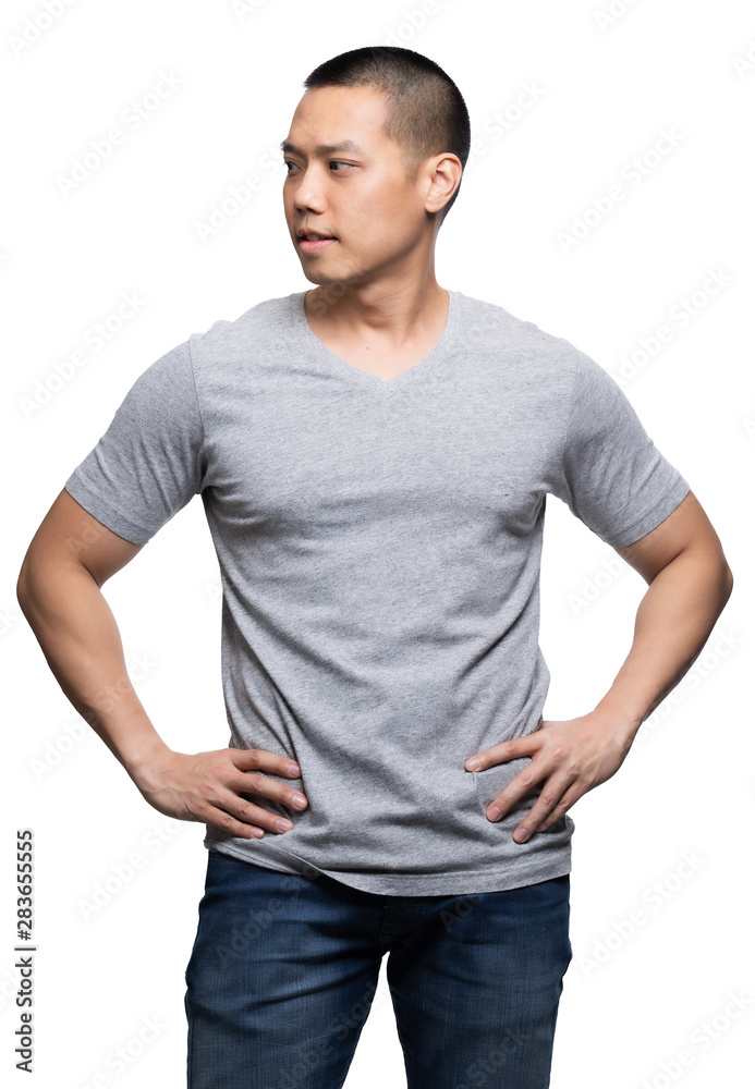 Grey top dry on asian model for mockup template Grey top dry on asian model for mockup template
