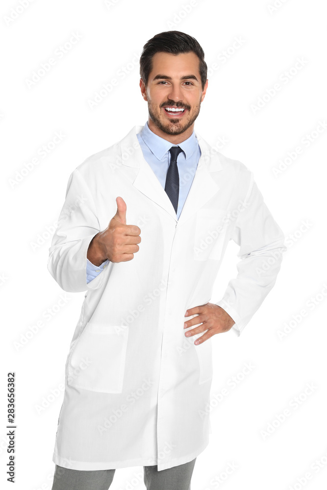 Portrait of young male doctor on white background. Medical service Portrait of young male doctor on white background. Medical service