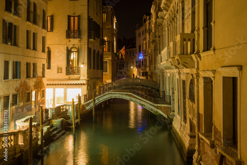 Night on the city canal. Venice, Italy