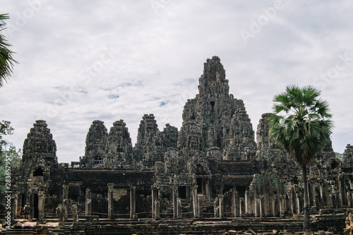 Beautiful and gigantic ruined Bayon temple in Ankgor Thom  Cambodia - UNESCO World Heritage Site 1992