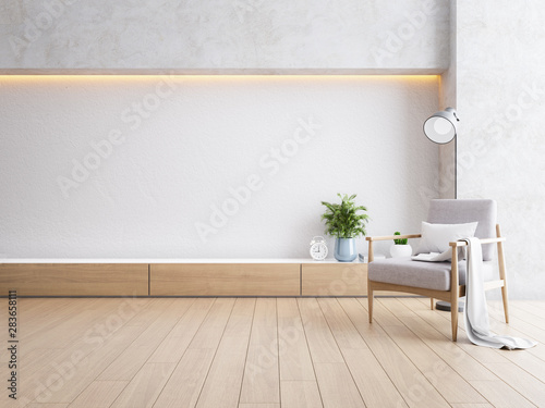 Modern loft interior of living room  wood armchairs with back lamp on wood flooring and white wall   3d rendering