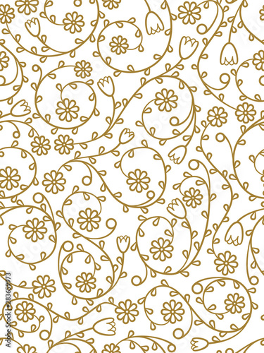 Vector seamless illustration with delicate gold floral pattern on a white background © Viktoriia